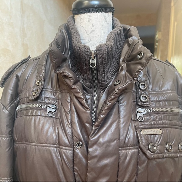 Projek Raw Men’s winter puffer moto jacket Y2K biker Khaki Brown Sz 2X- Large - Picture 6 of 16